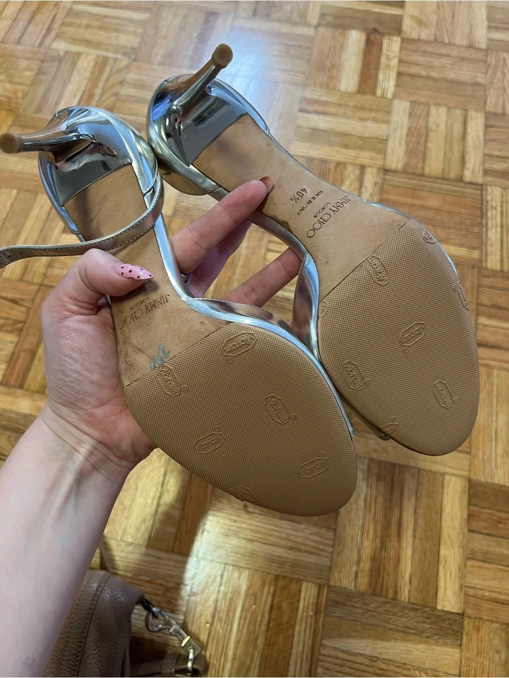 Jimmy Choo Silver Ankle-Strap Stiletto Sandals